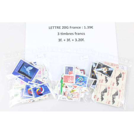 LOT POUR AFFRANCHIR 100 LETTRES 20G FRANCE AVEC 3 TIMBRES EN FRANCS