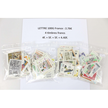 LOT DE 50 AFFRANCHISSEMENTS POUR LETTRES 100G FRANCE AVEC 4 TIMBRES EN FRANCS