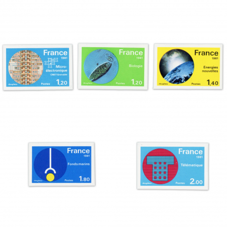 SÉRIE FRANCE N° 2126 À 2130 NON DENTELÉS, TIMBRES NEUFS SANS CHARNIÈRE