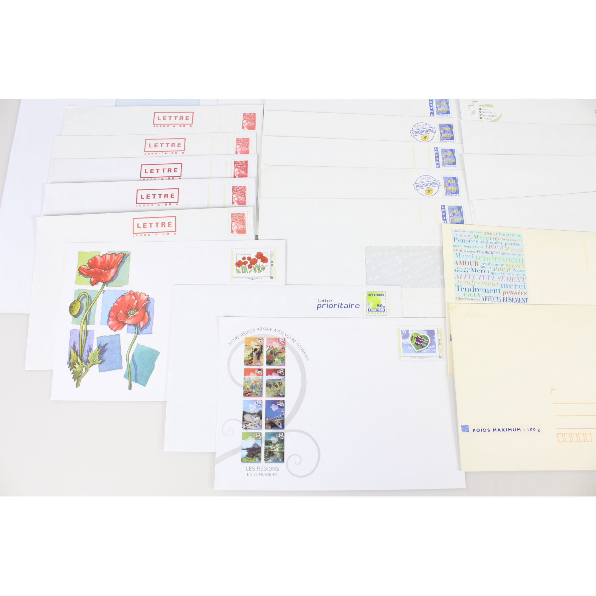 LOT DE 30 ENVELOPPES FRANCE PRÉ-AFFRANCHIES POUR ENVOIS 50g / 100g / 250g