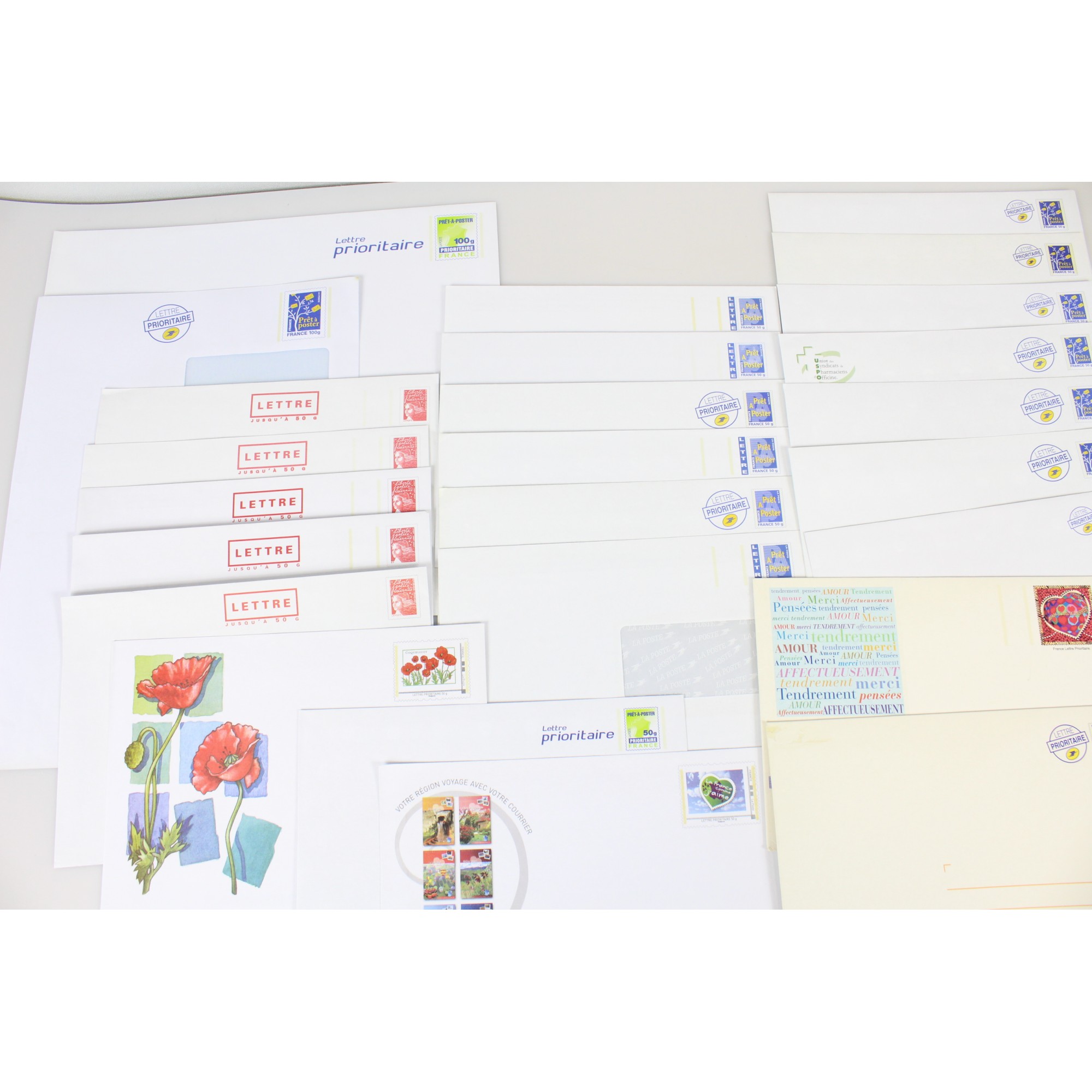 LOT DE 30 ENVELOPPES FRANCE PRÉ-AFFRANCHIES POUR ENVOIS 50g / 100g / 250g