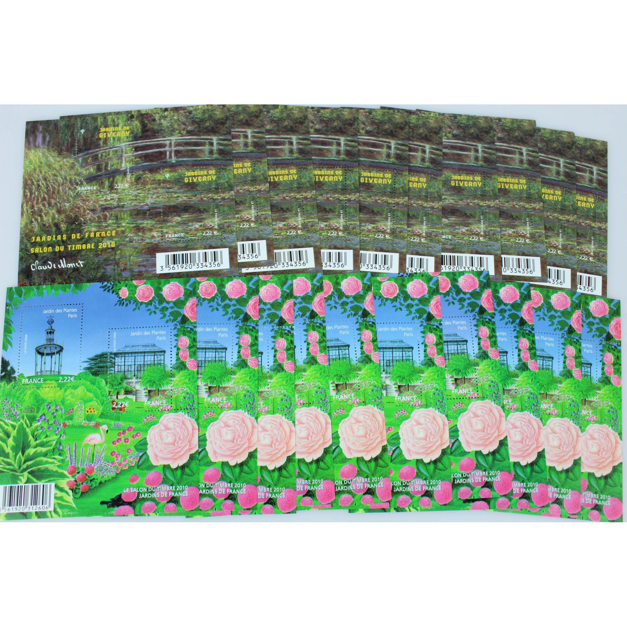 LOT 20 BLOCS N° F4384/F4479 JARDINS, TIMBRES NEUFS** 2.22€ x 2 - FACIALE 88.80€