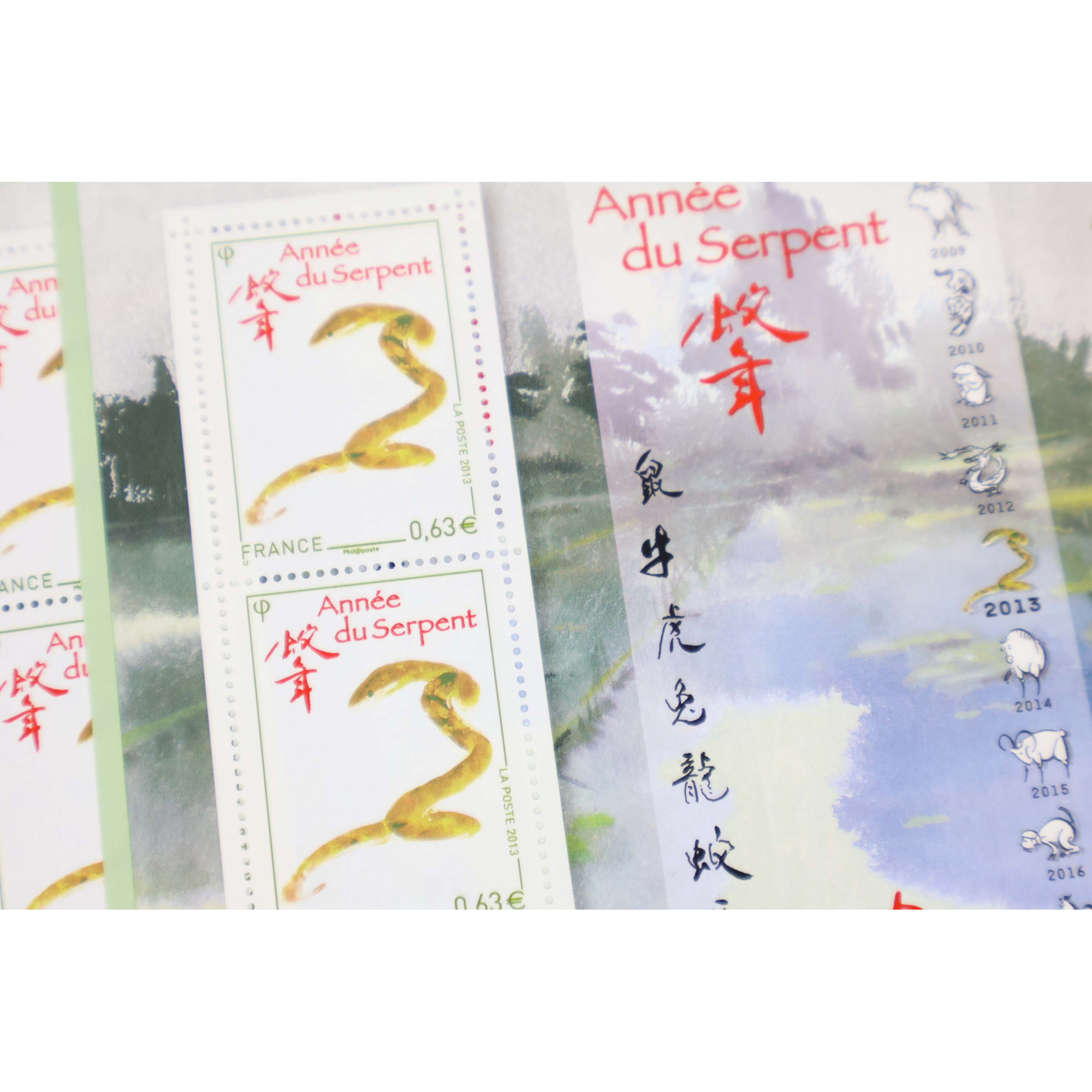LOT 20 BLOCS N° F4712 ANNÉE DU SERPENT, TIMBRES NEUFS** 0.63€ X 5 - FACIALE 63€