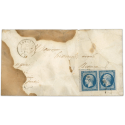 FRANCE PAIRE DE TIMBRES N° 15 TYPE NAPOLÉON OBLITÉRÉS SUR ENVELOPPE, COTE 1400€