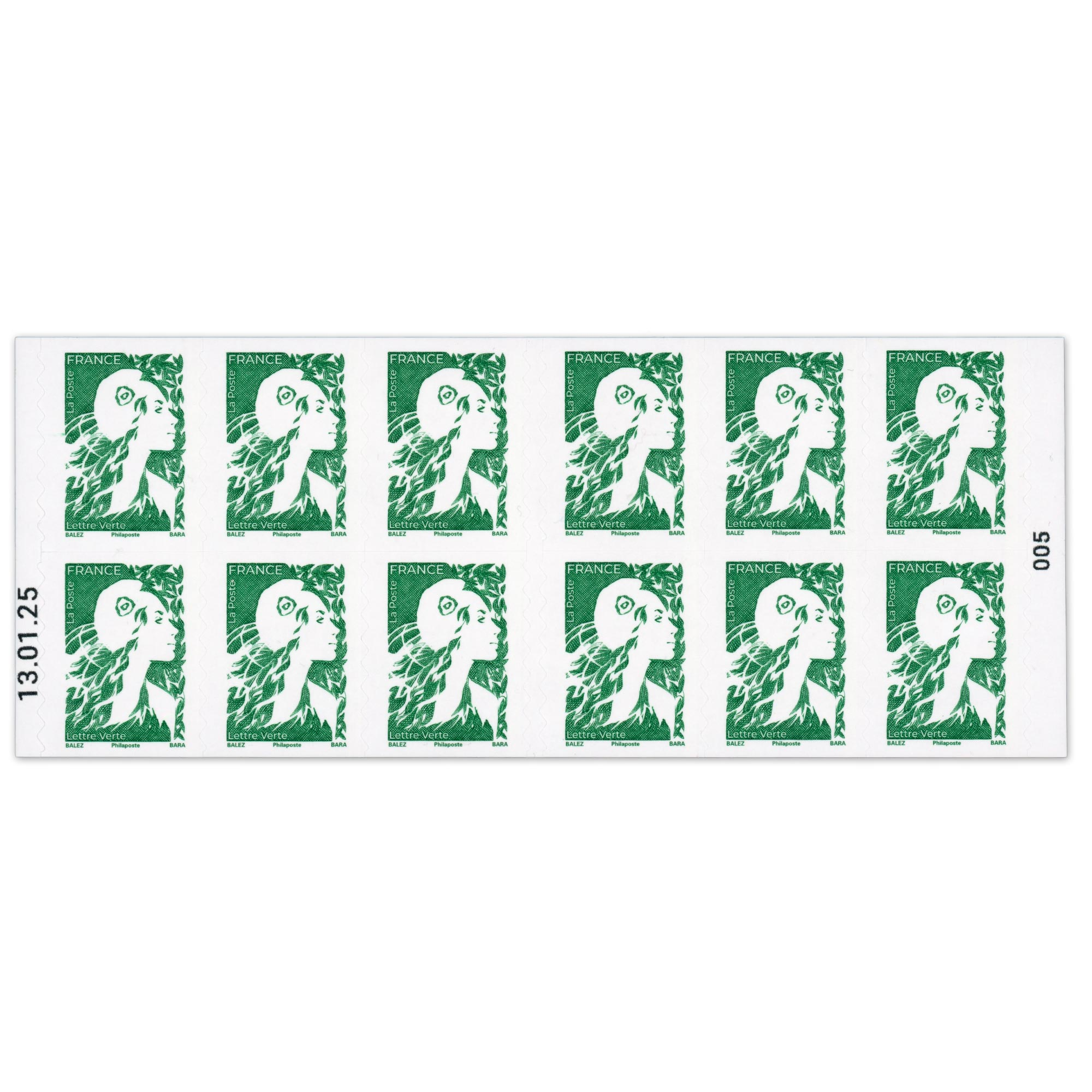 CARNET FRANCE 2358-C17 MARIANNE VERTE DE BALEZ 12 TIMBRES POUR AFFRANCHIR 20g