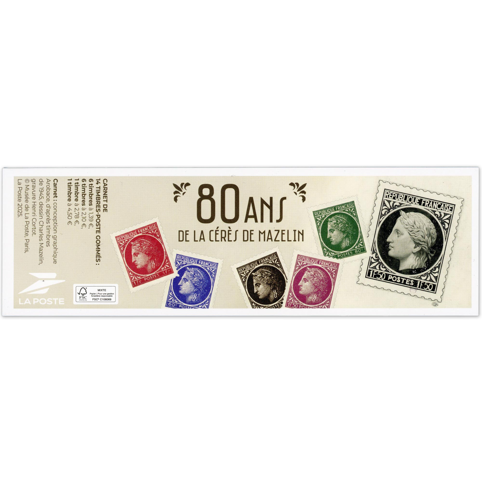 FRANCE CARNET COMPO VARIABLE N°1536 - 80 ANS CÉRÈS DE MAZELIN NEUFS** 2025