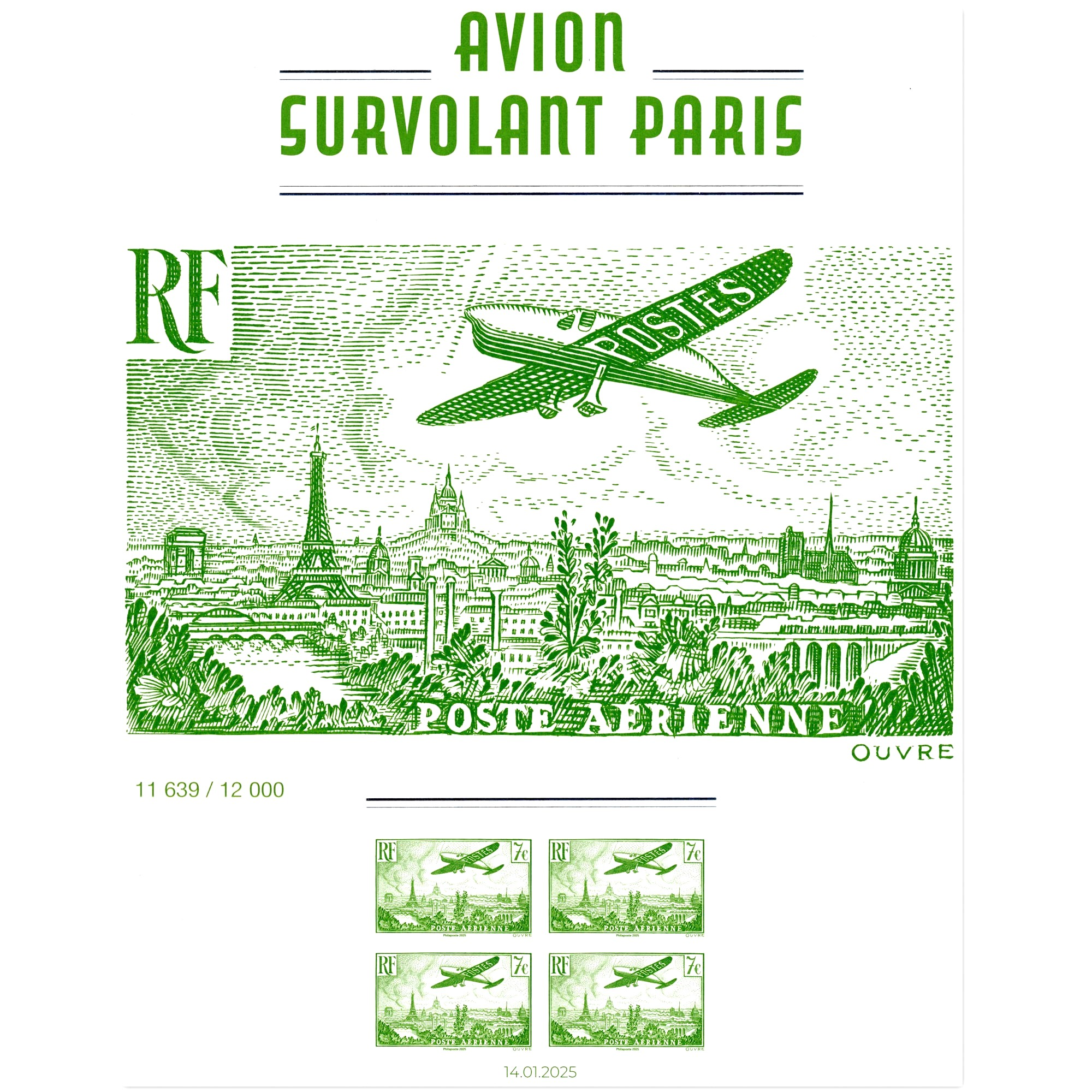 AFFICHE FRANCE PA98A SALON DE PRINTEMPS 2025 AVION SURVOLANT PARIS, NEUFS** LUXE