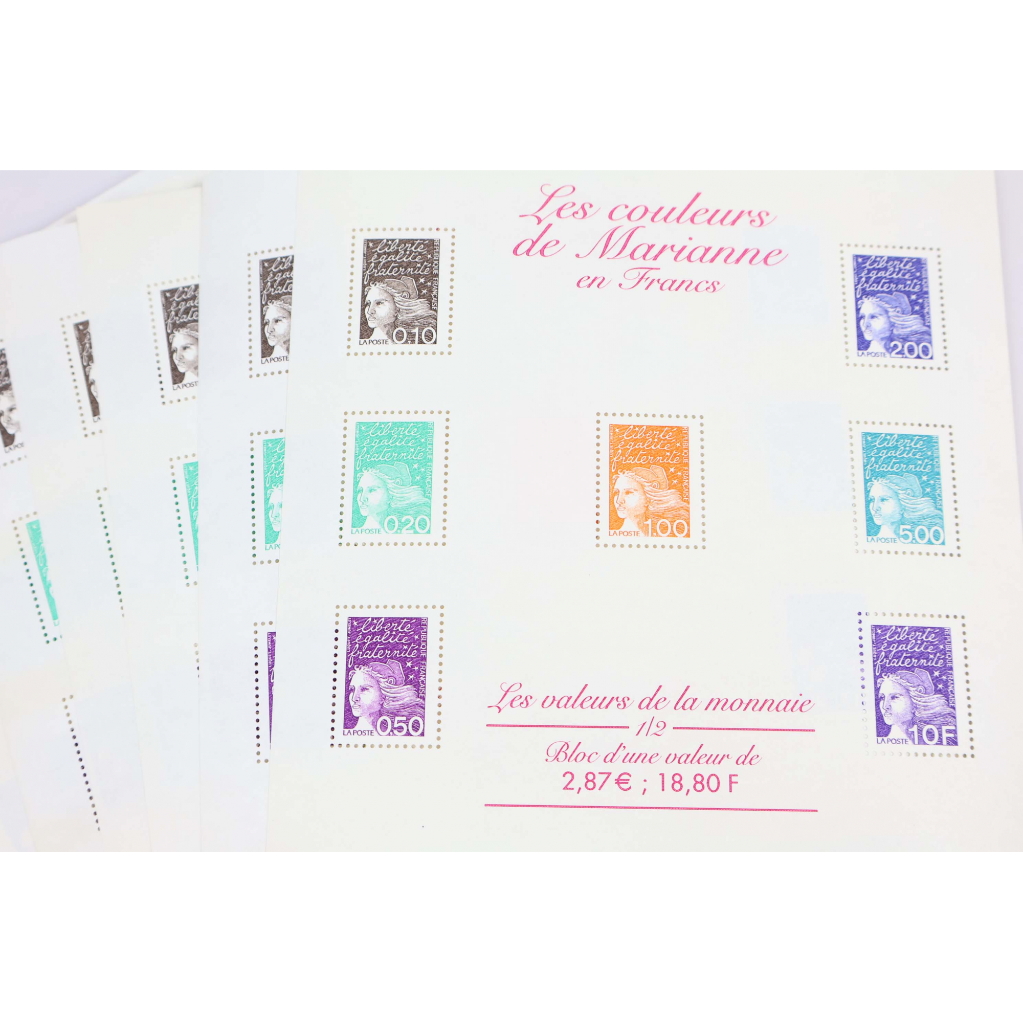 LOT DE 30 BLOCS N° 41 COULEURS DE MARIANNE 2.87€, TIMBRES NEUFS** FACIALE 86.10€