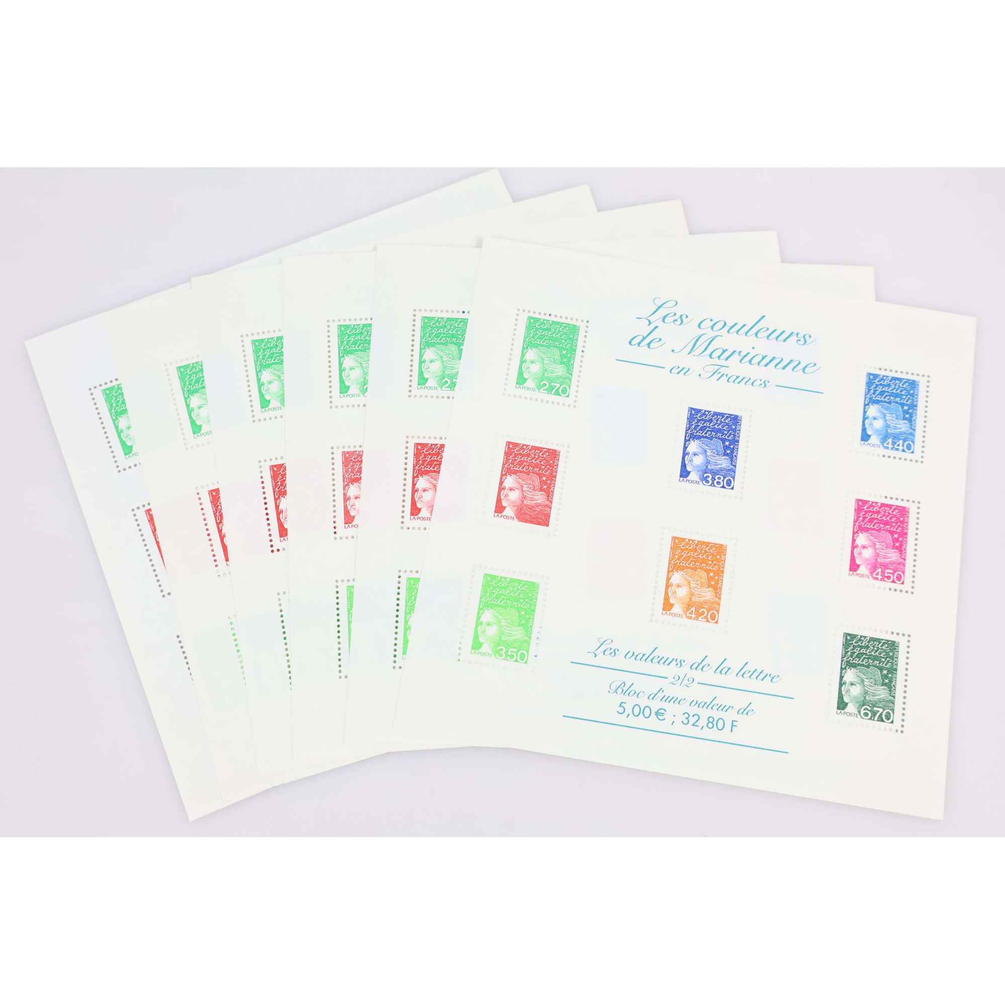 LOT DE 15 BLOCS N° 42 COULEURS DE MARIANNE 5€ TIMBRES NEUFS** FACIALE 75€