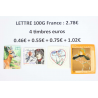 LOT DE 100 AFFRANCHISSEMENTS POUR LETTRES 100G FRANCE 4 TIMBRES -40% FACIALE LOT DE 100 AFFRANCHISSEMENTS POUR LETTRES 100G FRANCE 4 TIMBRES -40% FACIALE