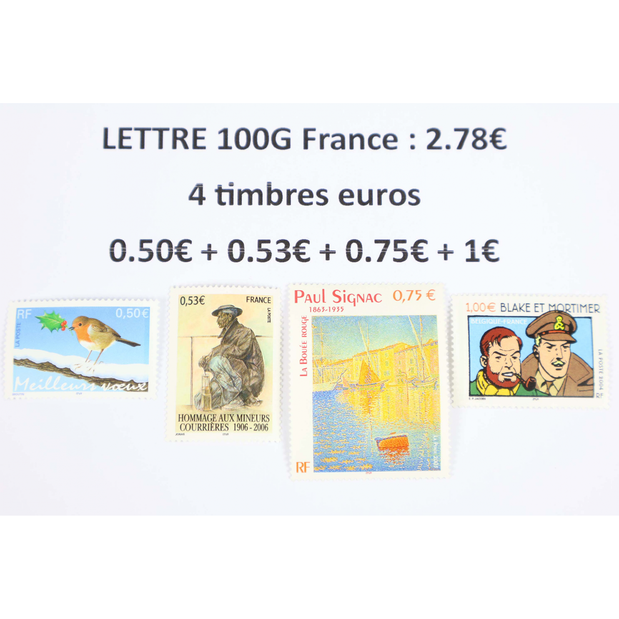 LOT DE 100 AFFRANCHISSEMENTS POUR LETTRES 100G FRANCE 4 TIMBRES -40% FACIALE LOT DE 100 AFFRANCHISSEMENTS POUR LETTRES 100G FRANCE 4 TIMBRES -40% FACIALE