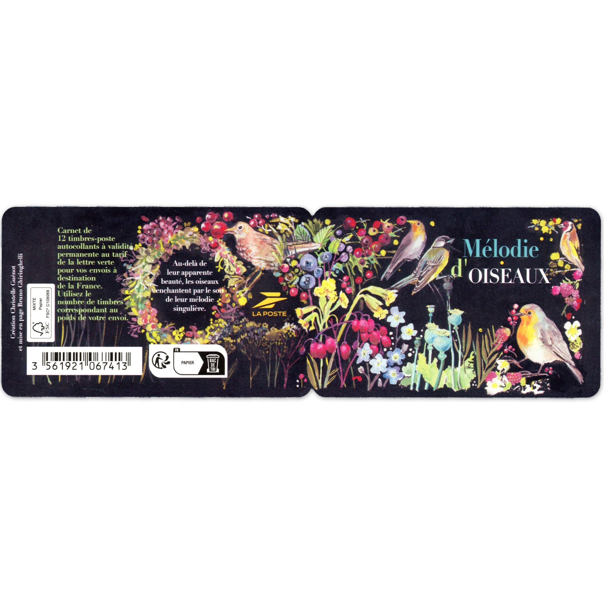 CARNET FRANCE N°BC2530 MÉLODIE D'OISEAUX TIMBRES 20G POUR AFFRANCHIR 12 LETTRES