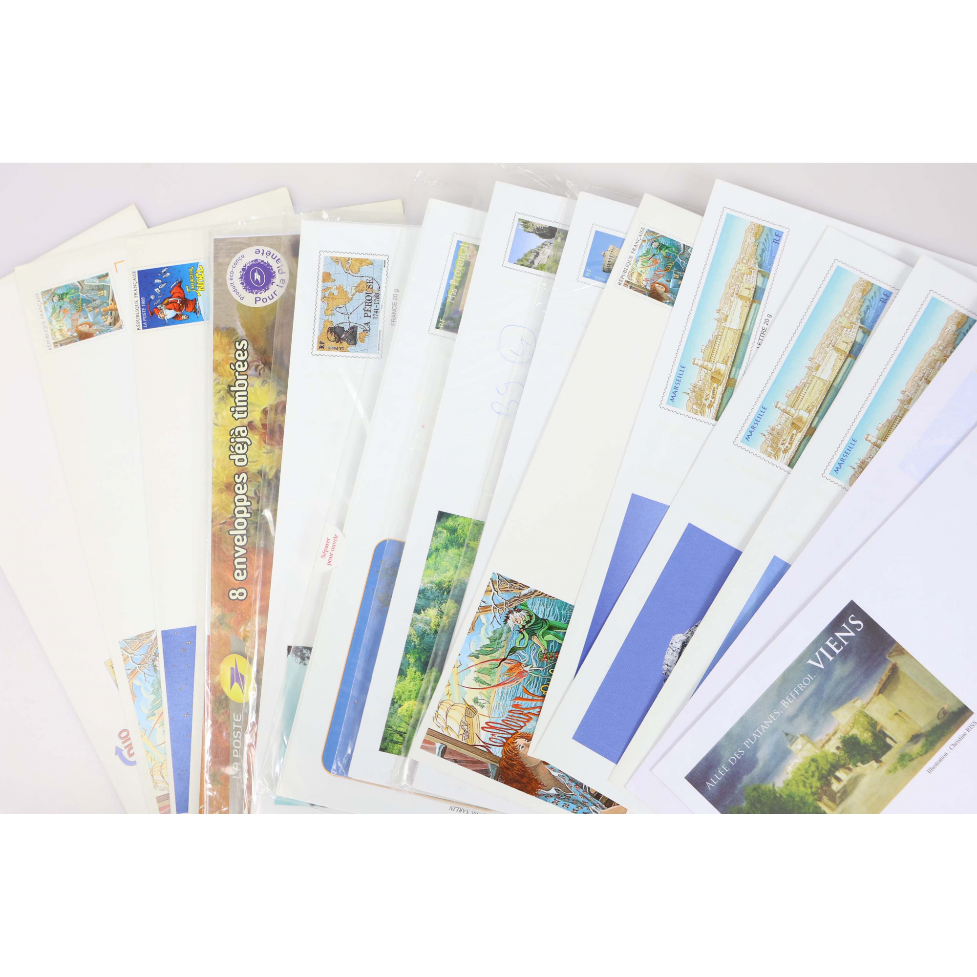 LOT DE 100 ENVELOPPES PRÉ AFFRANCHIES POUR LETTRES 20G FRANCE, THÈMES DIVERS
