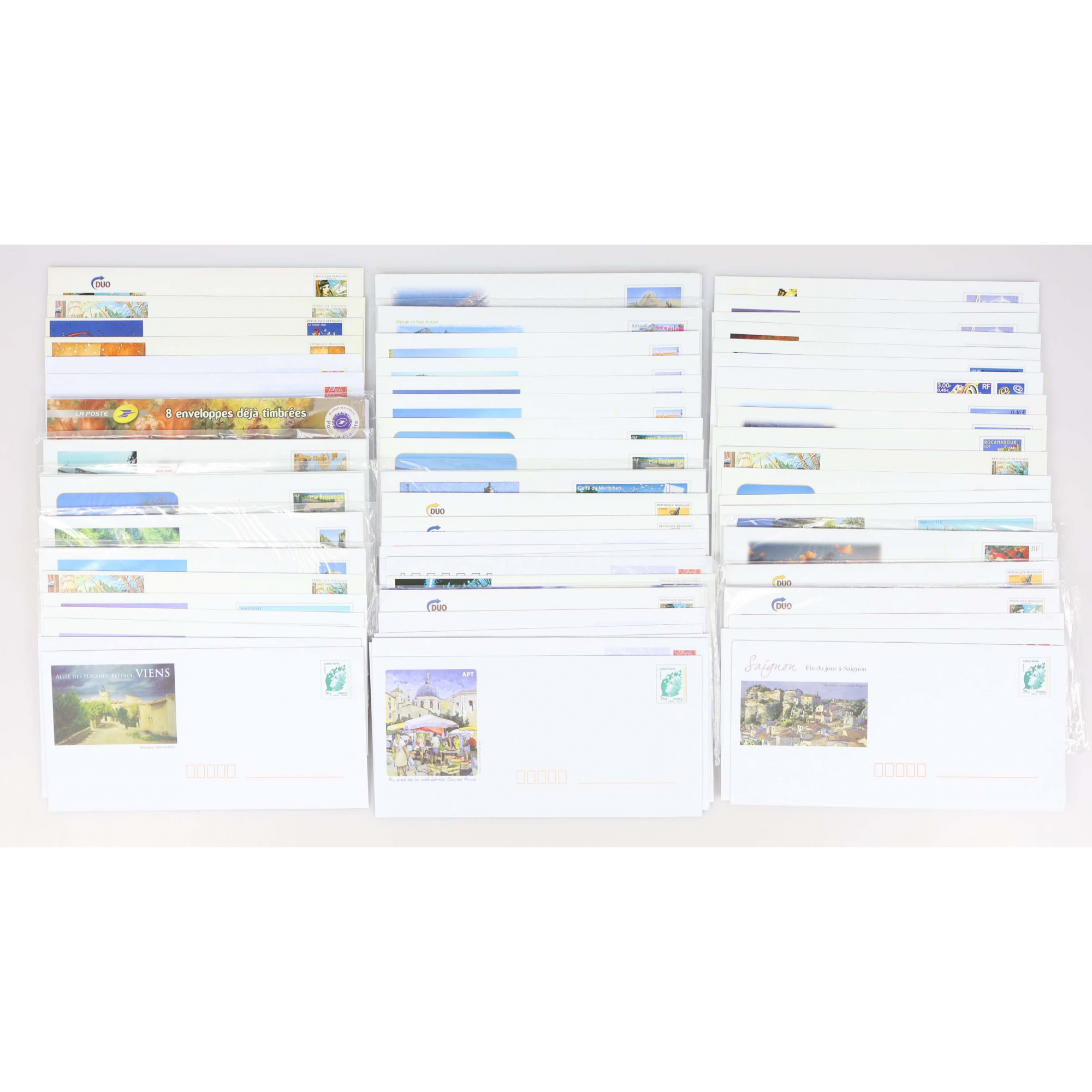 LOT DE 100 ENVELOPPES PRÉ AFFRANCHIES POUR LETTRES 20G FRANCE, THÈMES DIVERS