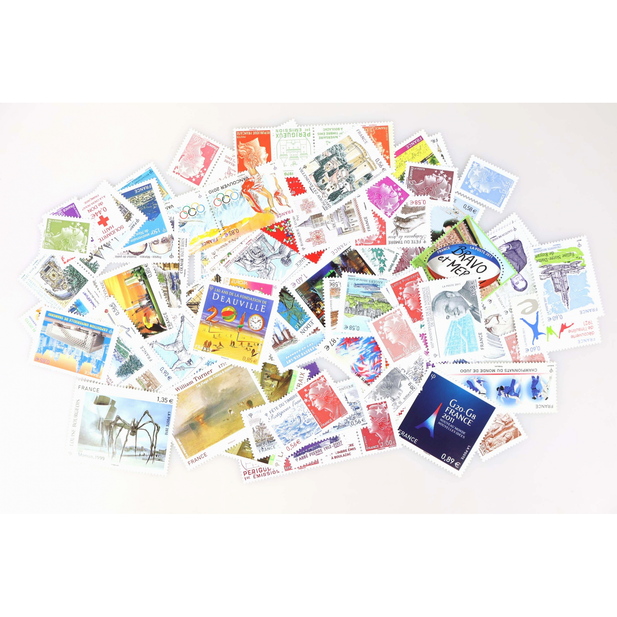 FRANCE LOT DE TIMBRES POSTE EN EUROS 2010-2011 NEUFS** VALEUR FACIALE 91 EUROS