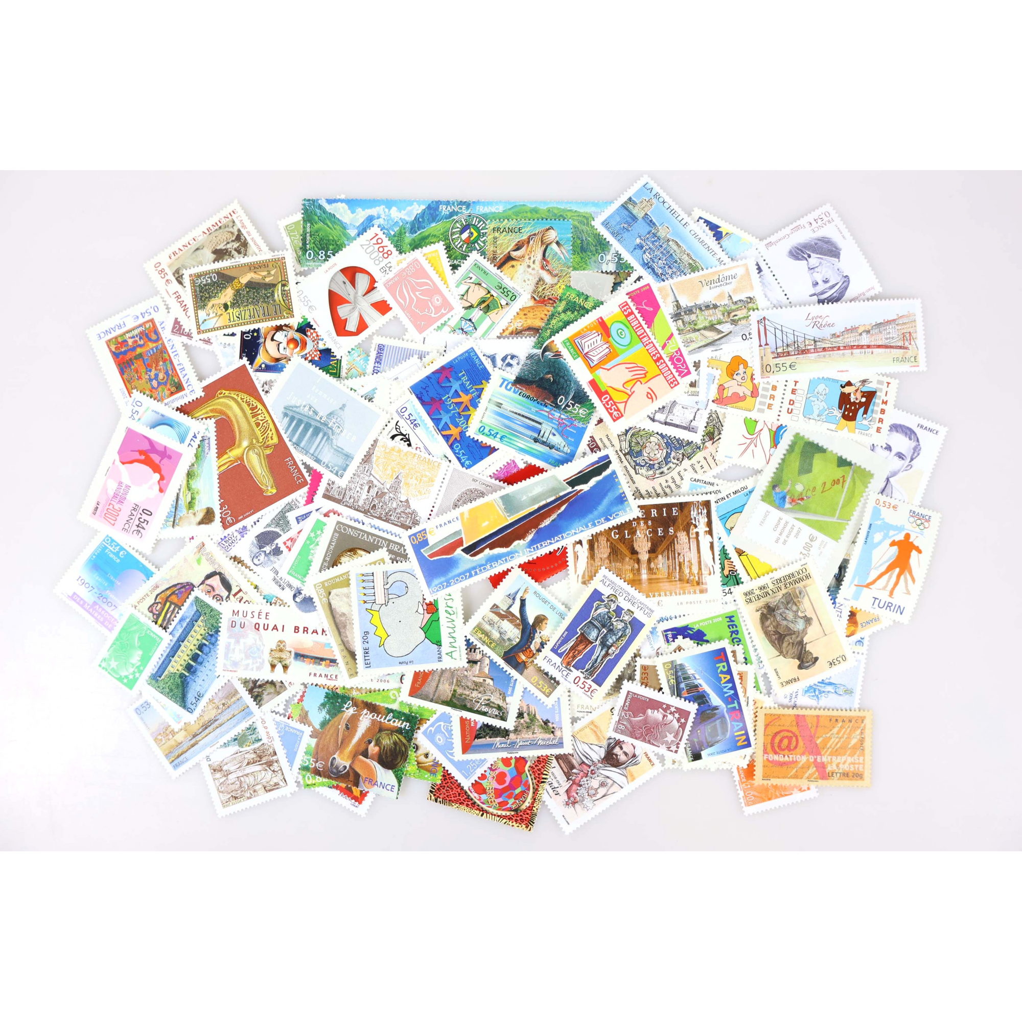 FRANCE LOT DE TIMBRES POSTE EN EUROS 2006-2008 NEUFS** VALEUR FACIALE 131 EUROS