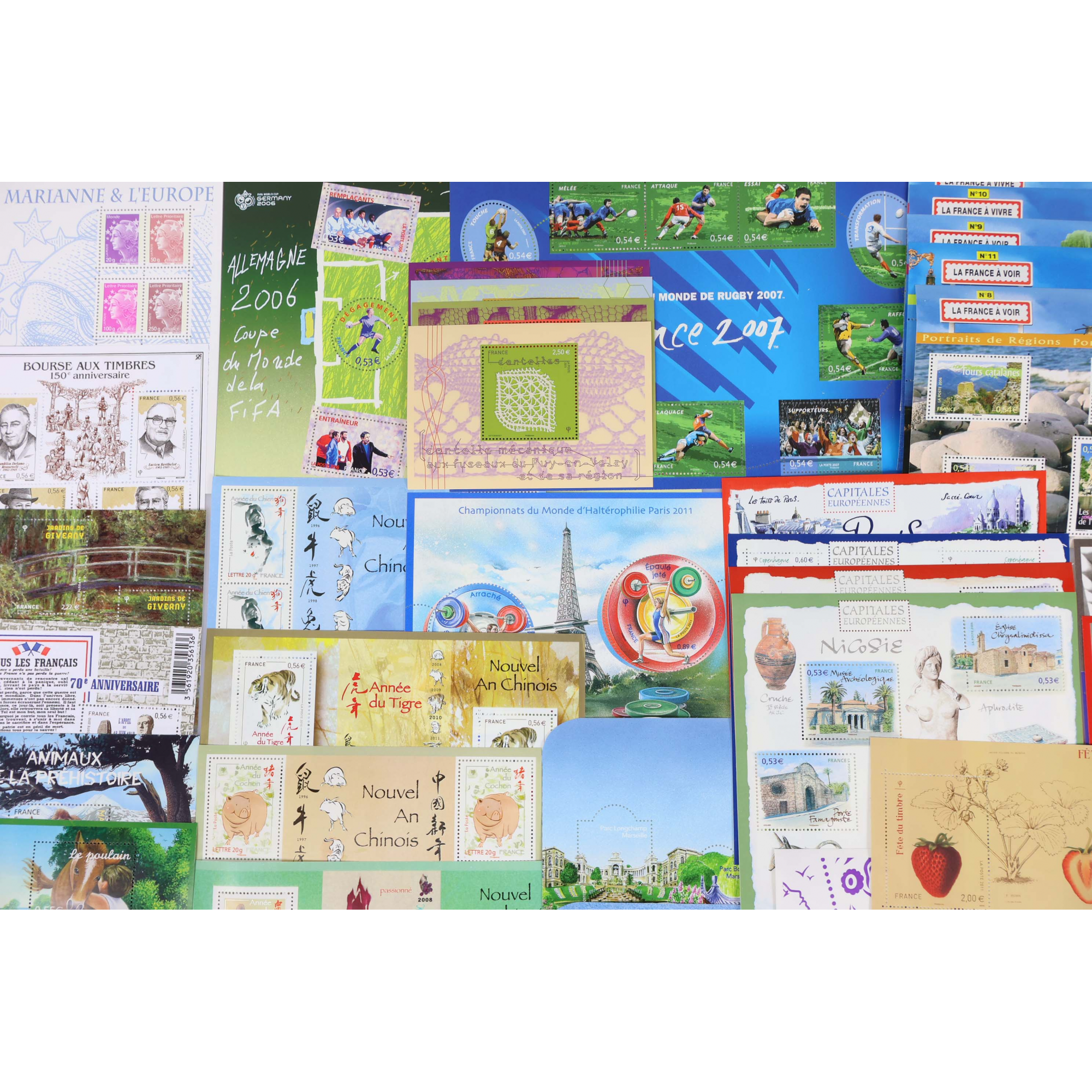 FRANCE, LOT DE BLOCS/FEUILLETS EN EUROS TIMBRES NEUFS** VALEUR FACIALE 260 EUROS