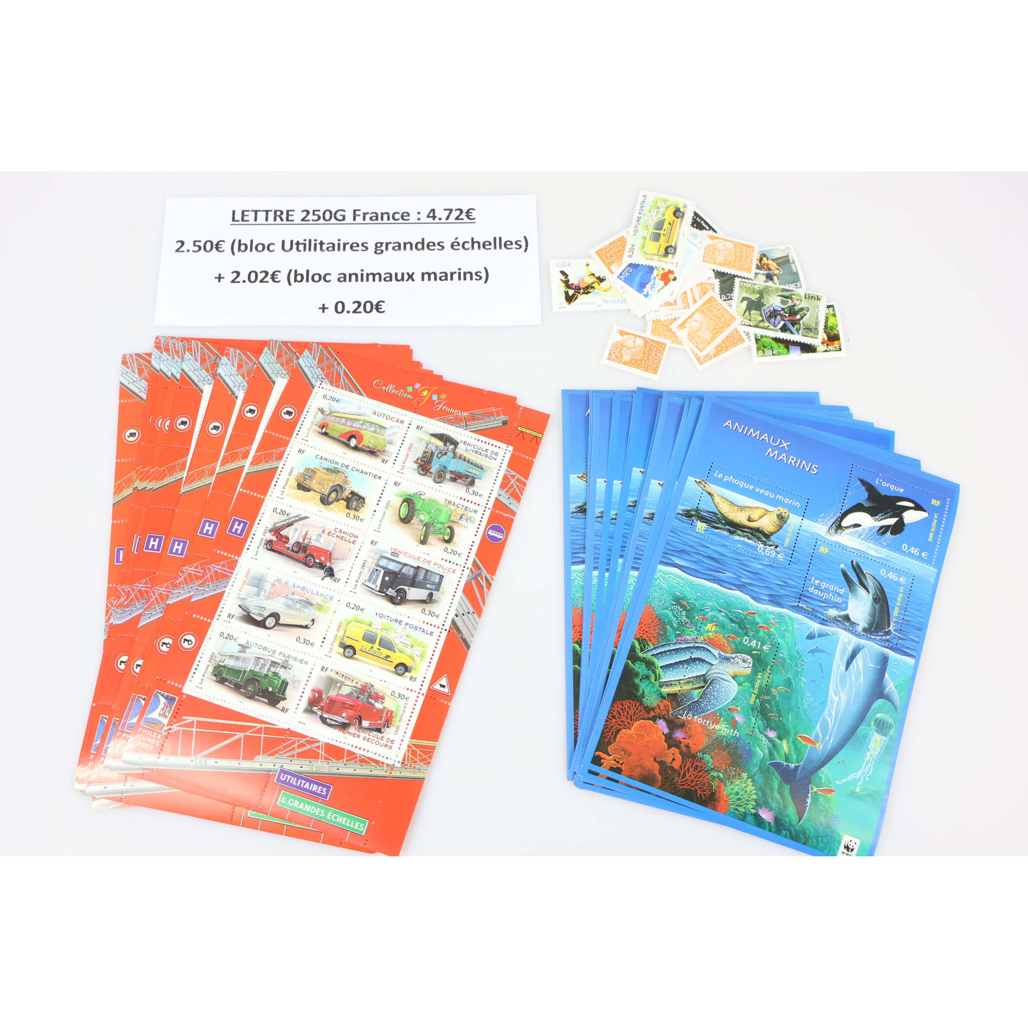 LOT DE 20 AFFRANCHISSEMENTS POUR LETTRES 250G FRANCE TIMBRES EUROS -35% FACIALE