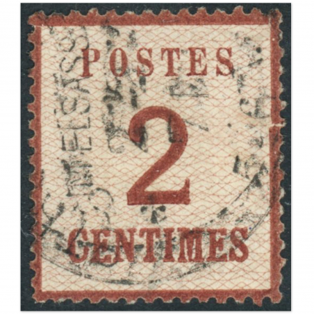 FRANCE TIMBRE ALSACE-LORRAINE N° 2 OBLITÉRÉ BURELAGE RENVERSÉ SIGNÉ BRUN 1870-71