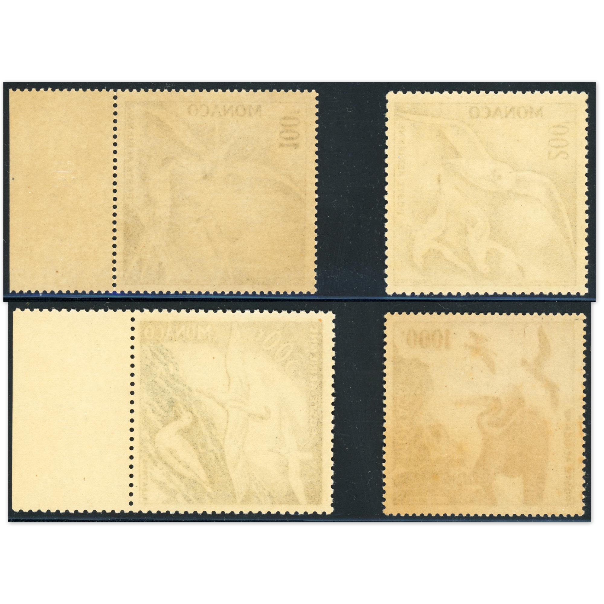 MONACO POSTE AÉRIENNE SÉRIE OISEAUX N° 55 À 58 TIMBRES NEUFS SANS CHARNIÈRE 1955