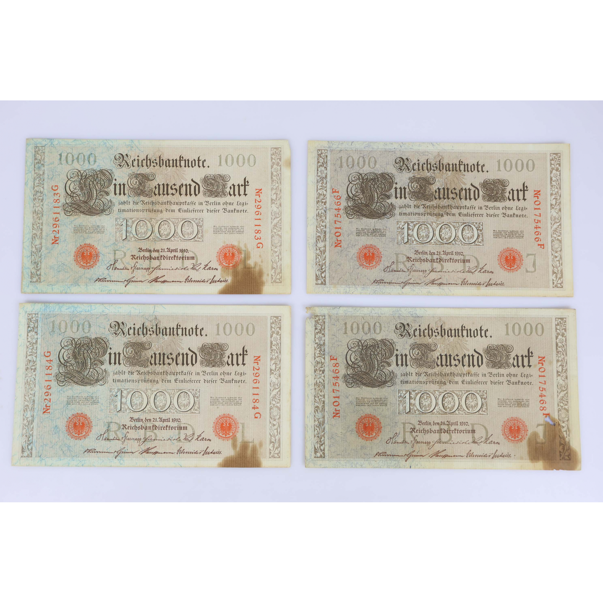 LOT DE COLLECTION 8 ANCIENS BILLETS DE BANQUE 1000 MARK ALLEMAGNE 21 AVRIL 1910