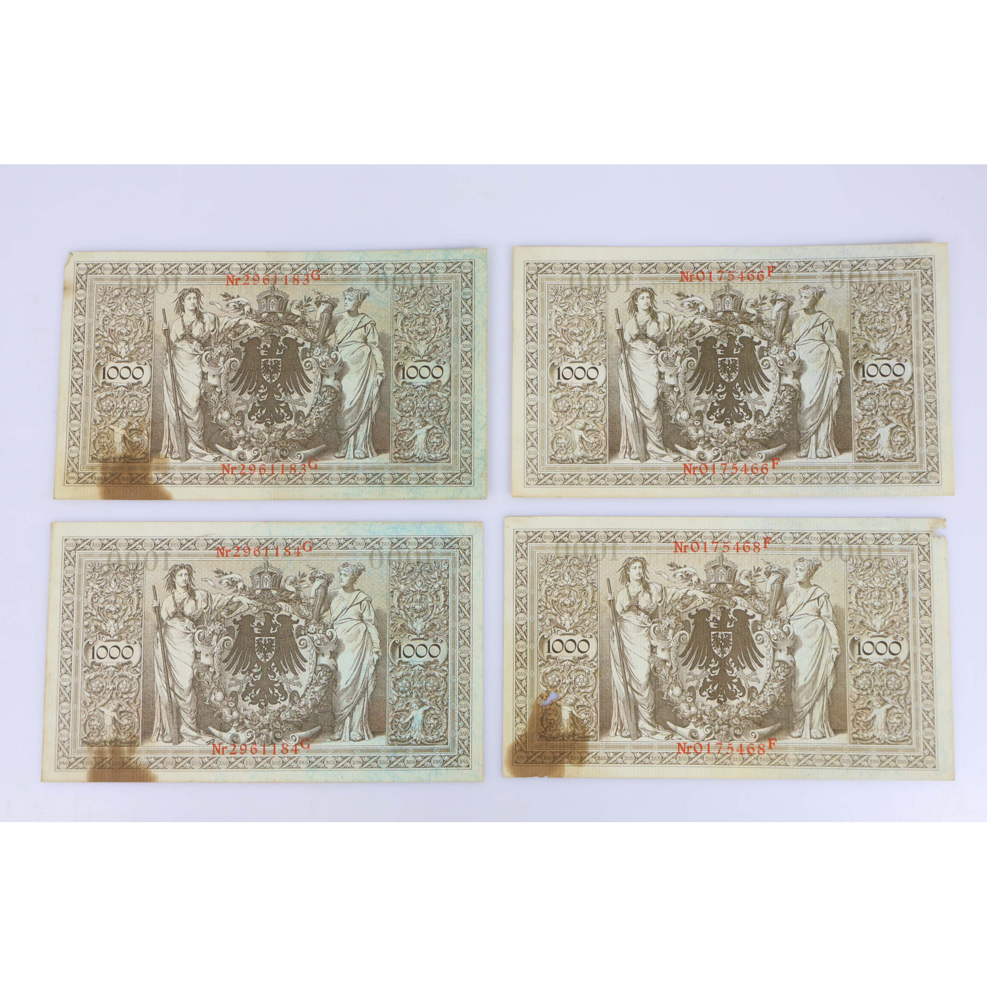LOT DE COLLECTION 8 ANCIENS BILLETS DE BANQUE 1000 MARK ALLEMAGNE 21 AVRIL 1910