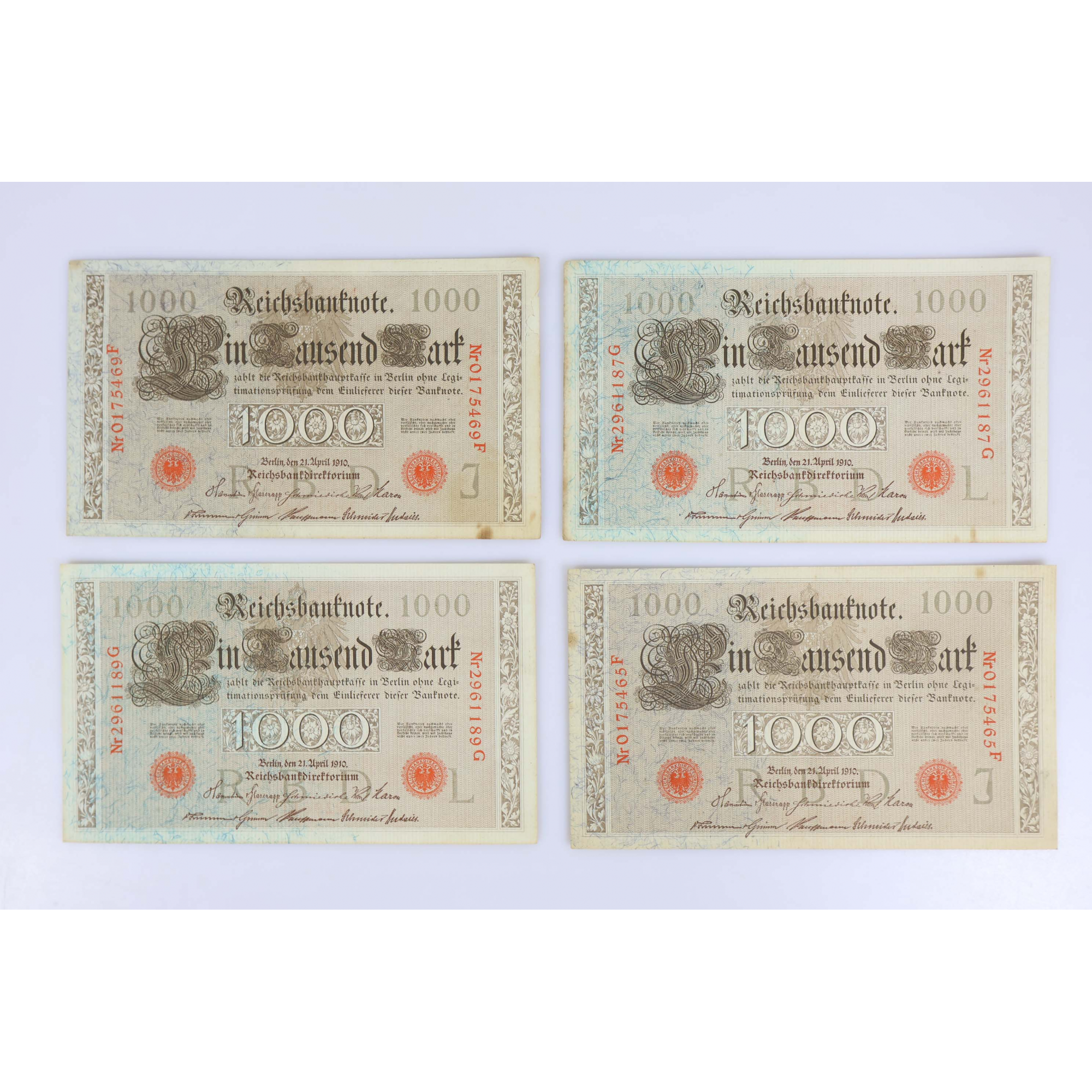 LOT DE COLLECTION 8 ANCIENS BILLETS DE BANQUE 1000 MARK ALLEMAGNE 21 AVRIL 1910