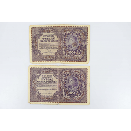 LOT DE COLLECTION DE 10 ANCIENS BILLETS DE BANQUE 1000 MAREK POLOGNE 1919