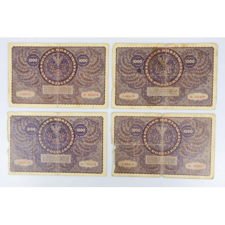 LOT DE COLLECTION DE 10 ANCIENS BILLETS DE BANQUE 1000 MAREK POLOGNE 1919