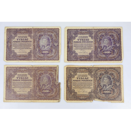 LOT DE COLLECTION DE 10 ANCIENS BILLETS DE BANQUE 1000 MAREK POLOGNE 1919