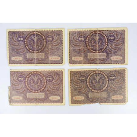 LOT DE COLLECTION DE 10 ANCIENS BILLETS DE BANQUE 1000 MAREK POLOGNE 1919