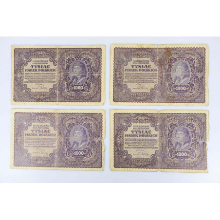 LOT DE COLLECTION DE 10 ANCIENS BILLETS DE BANQUE 1000 MAREK POLOGNE 1919