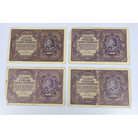 LOT DE COLLECTION DE 10 ANCIENS BILLETS DE BANQUE 1000 MAREK POLOGNE 1919