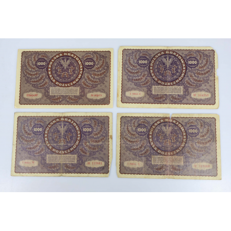 LOT DE COLLECTION DE 10 ANCIENS BILLETS DE BANQUE 1000 MAREK POLOGNE 1919