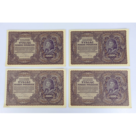 LOT DE COLLECTION DE 10 ANCIENS BILLETS DE BANQUE 1000 MAREK POLOGNE 1919