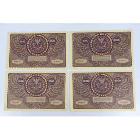 LOT DE COLLECTION DE 10 ANCIENS BILLETS DE BANQUE 1000 MAREK POLOGNE 1919