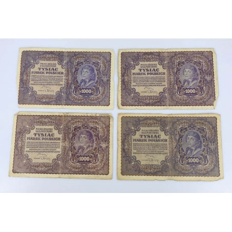 LOT DE COLLECTION DE 10 ANCIENS BILLETS DE BANQUE 1000 MAREK POLOGNE 1919