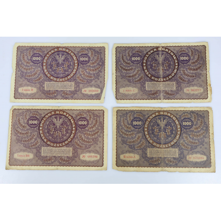 LOT DE COLLECTION DE 10 ANCIENS BILLETS DE BANQUE 1000 MAREK POLOGNE 1919