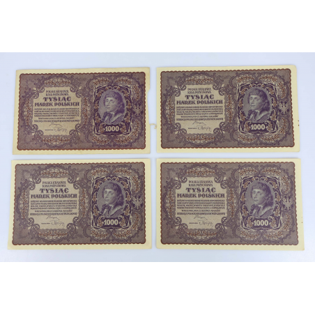 LOT DE COLLECTION DE 10 ANCIENS BILLETS DE BANQUE 1000 MAREK POLOGNE 1919
