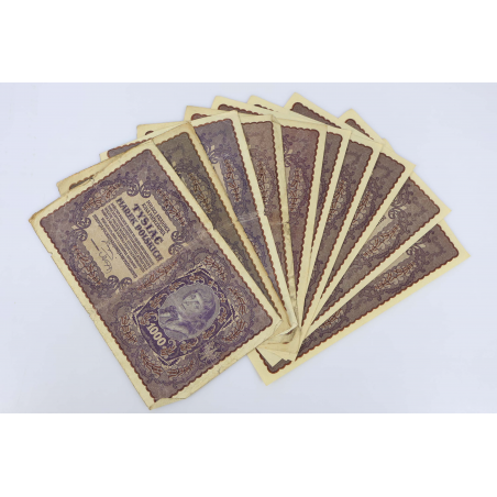 LOT DE COLLECTION DE 10 ANCIENS BILLETS DE BANQUE 1000 MAREK POLOGNE 1919