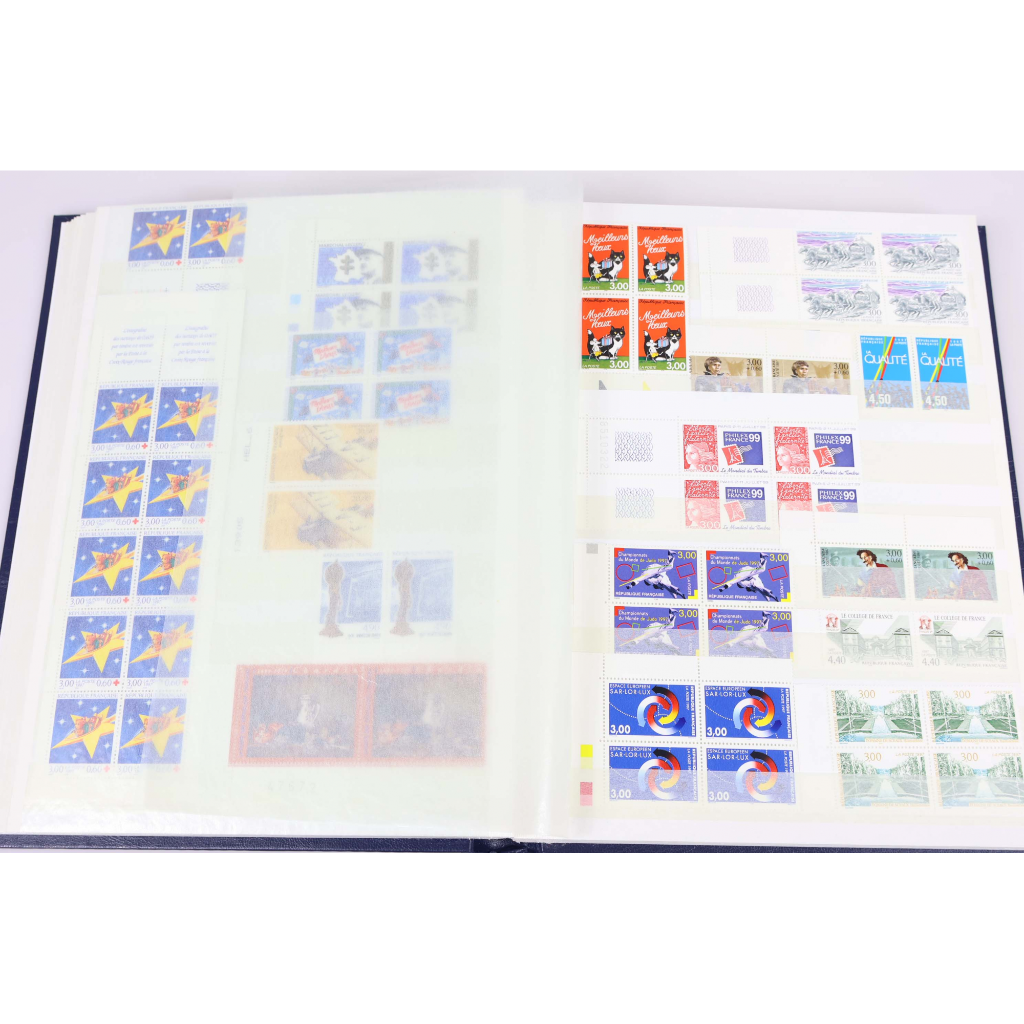 STOCK TIMBRES DE FRANCE 1996 À 2000 BLOCS DE 4 NEUFS**, FACIALE + DE 600 EUROS