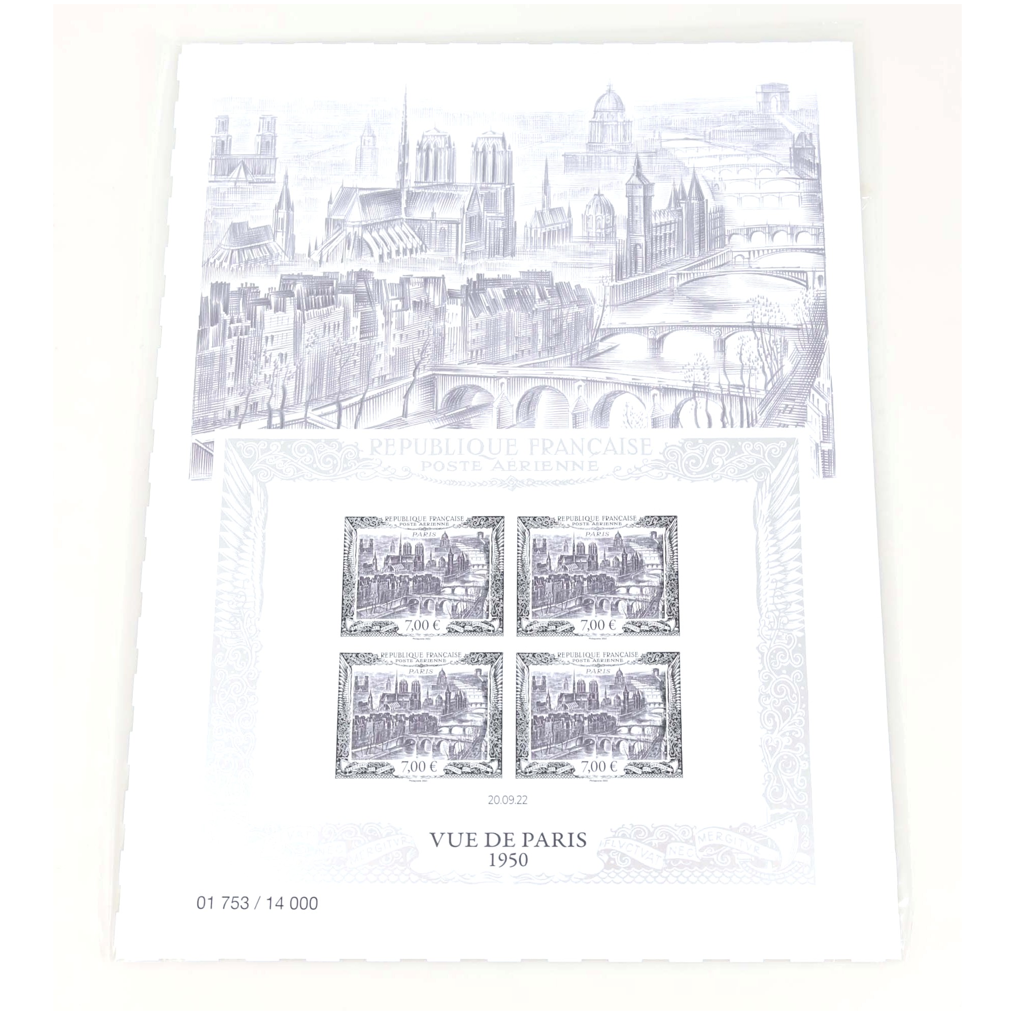 FRANCE, AFFICHE 93A BLOC FEUILLET "VUE DE PARIS" POSTE AERIENNE NEUF** - 2022