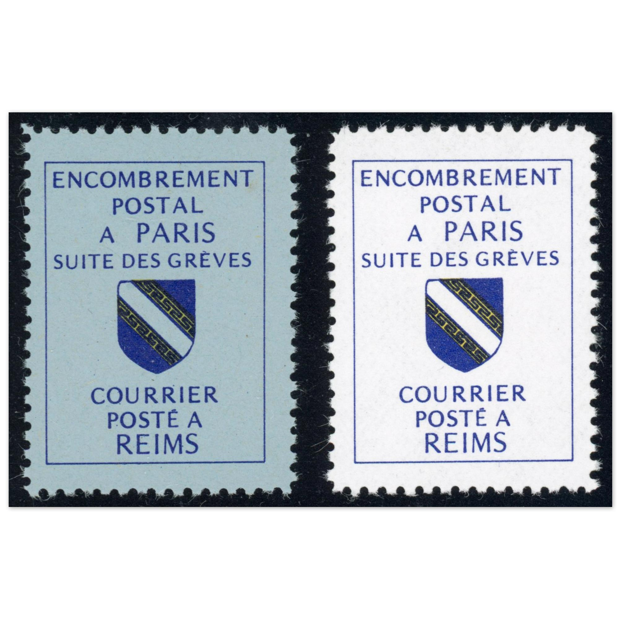 TIMBRES ENCOMBREMENT POSTAL À PARIS - SUITE DES GRÈVES - POSTÉ À REIMS NEUFS**