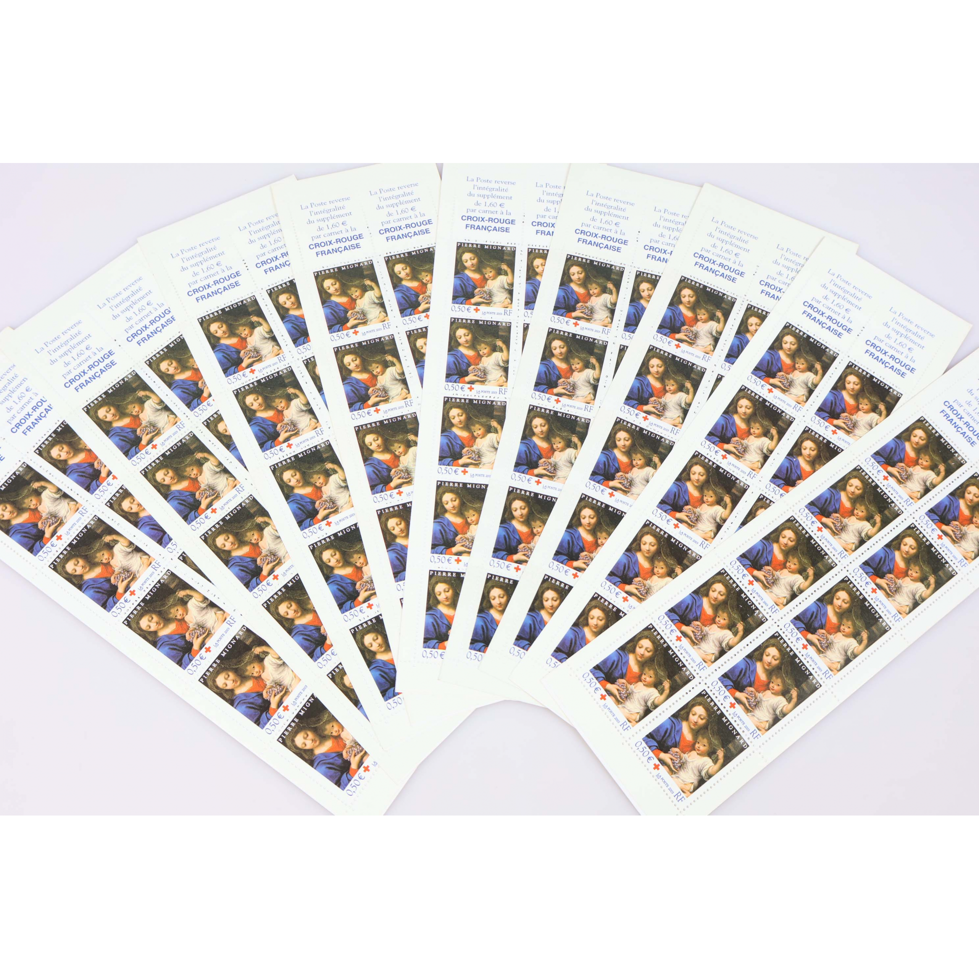 LOT 15 CARNETS CROIX ROUGE BC2052 MIGNARD TIMBRES NEUFS** 0.50€ X 10 FACIALE 75€