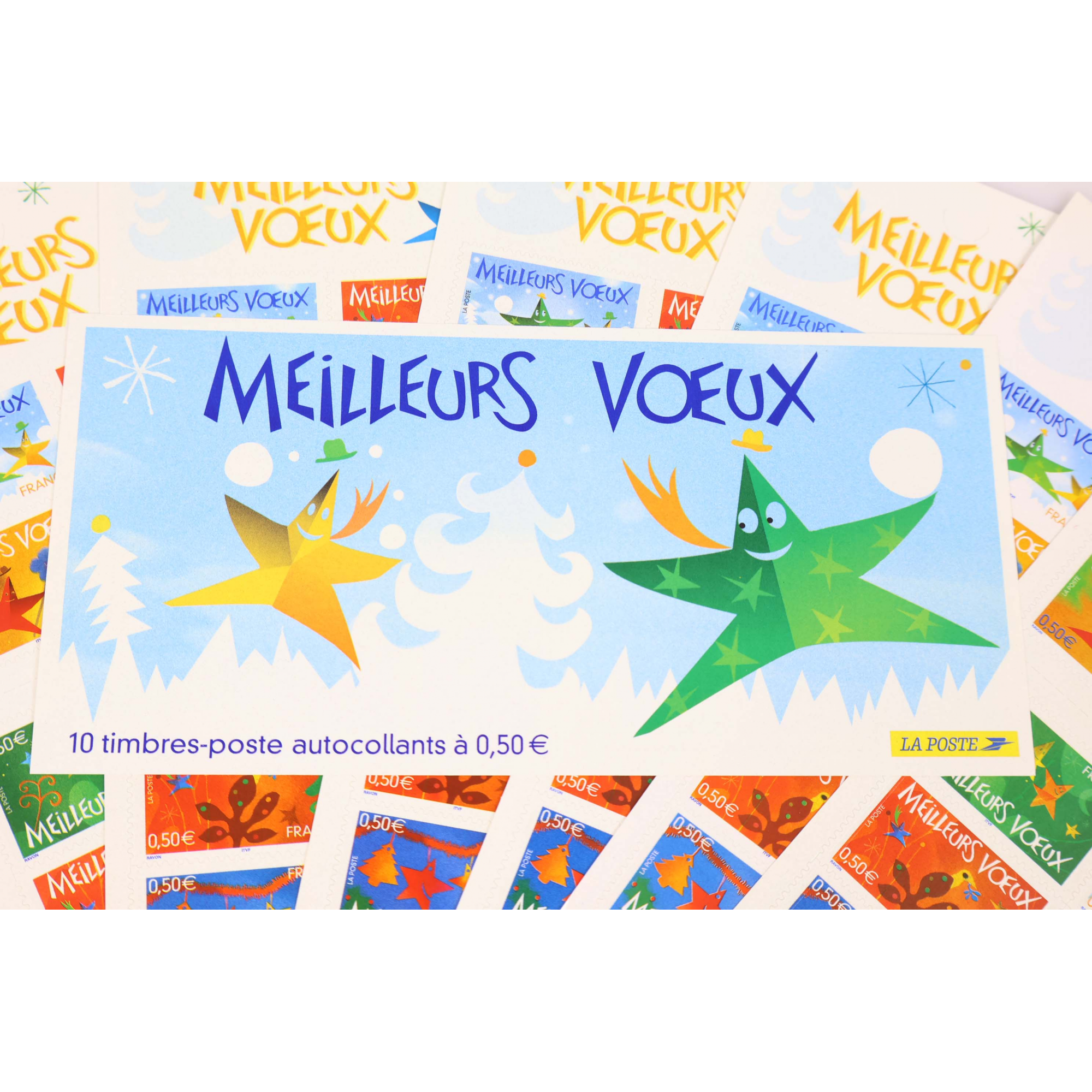 LOT 15 CARNETS AUTOADHÉSIFS BC44 VOEUX TIMBRES NEUFS** 0.50€ X 10 FACIALE 75€