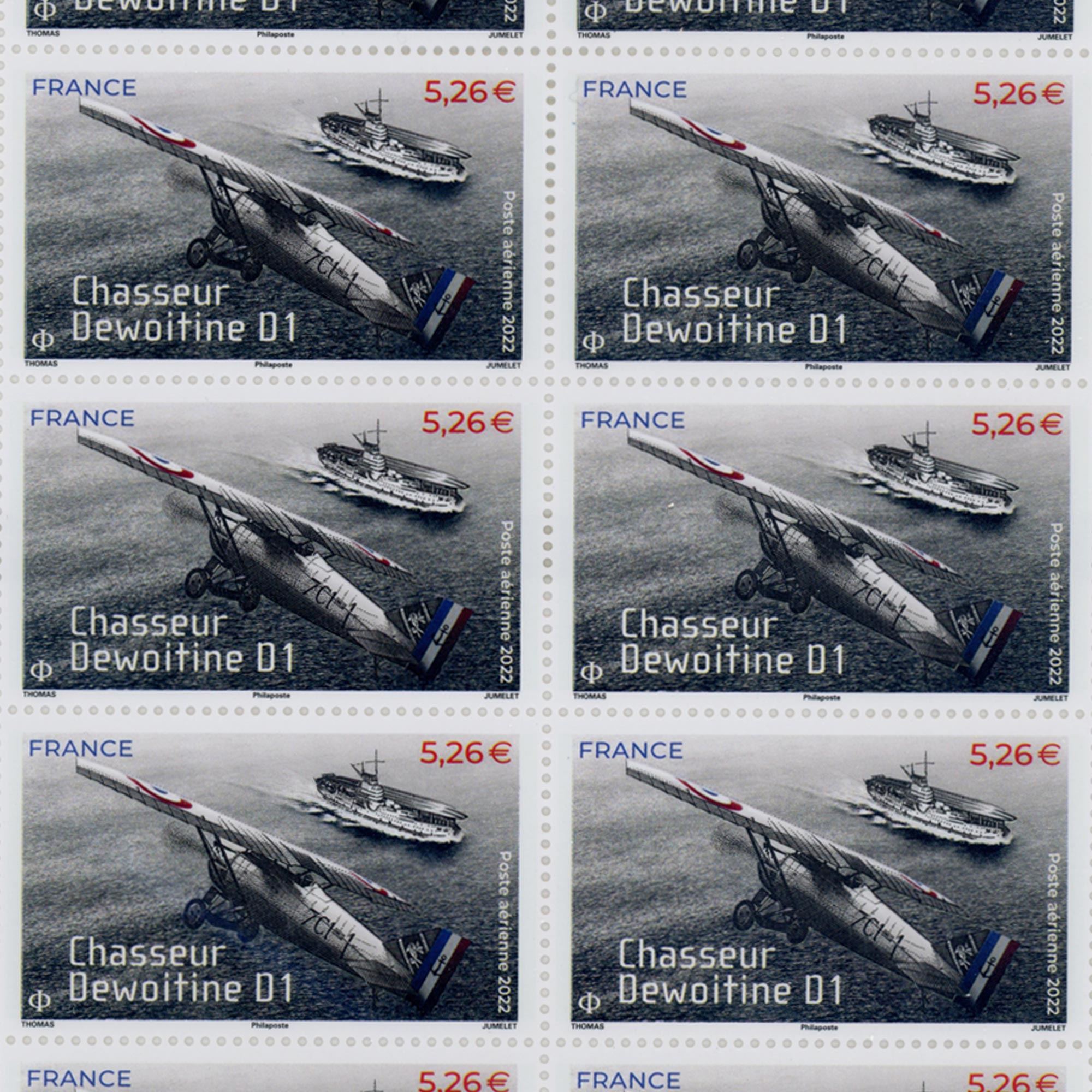 FRANCE, PA N° F92a CHASSEUR DEWOITINE LUXE FEUILLE COLLECTOR 10 TIMBRES - 2022