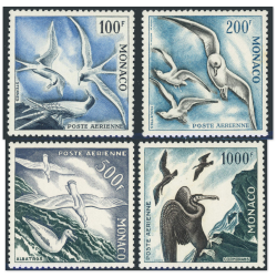 MONACO POSTE AÉRIENNE SÉRIE OISEAUX N° 55 À 58 TIMBRES NEUFS** SIGNÉS CALVES 1955