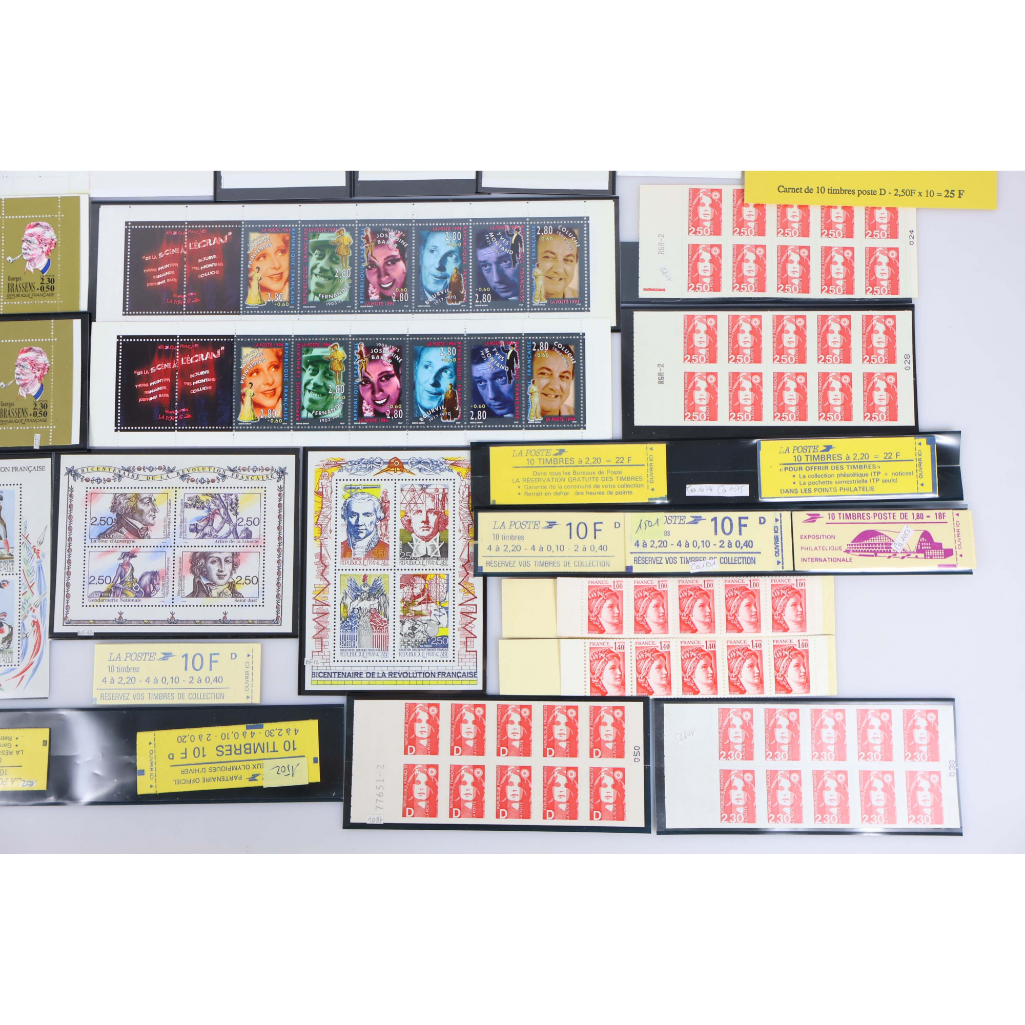 FRANCE, LOT VARIÉ DE BLOCS/CARNETS EN FRANCS TIMBRES NEUFS** FACIALE 616 FFr