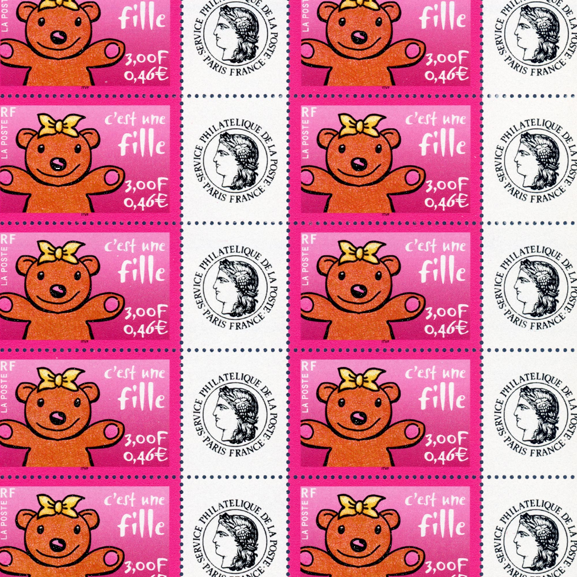 FEUILLE FRANCE F3432A HELIO TIMBRES PERSOS "C'EST UNE FILLE" VIGNETTE CERES