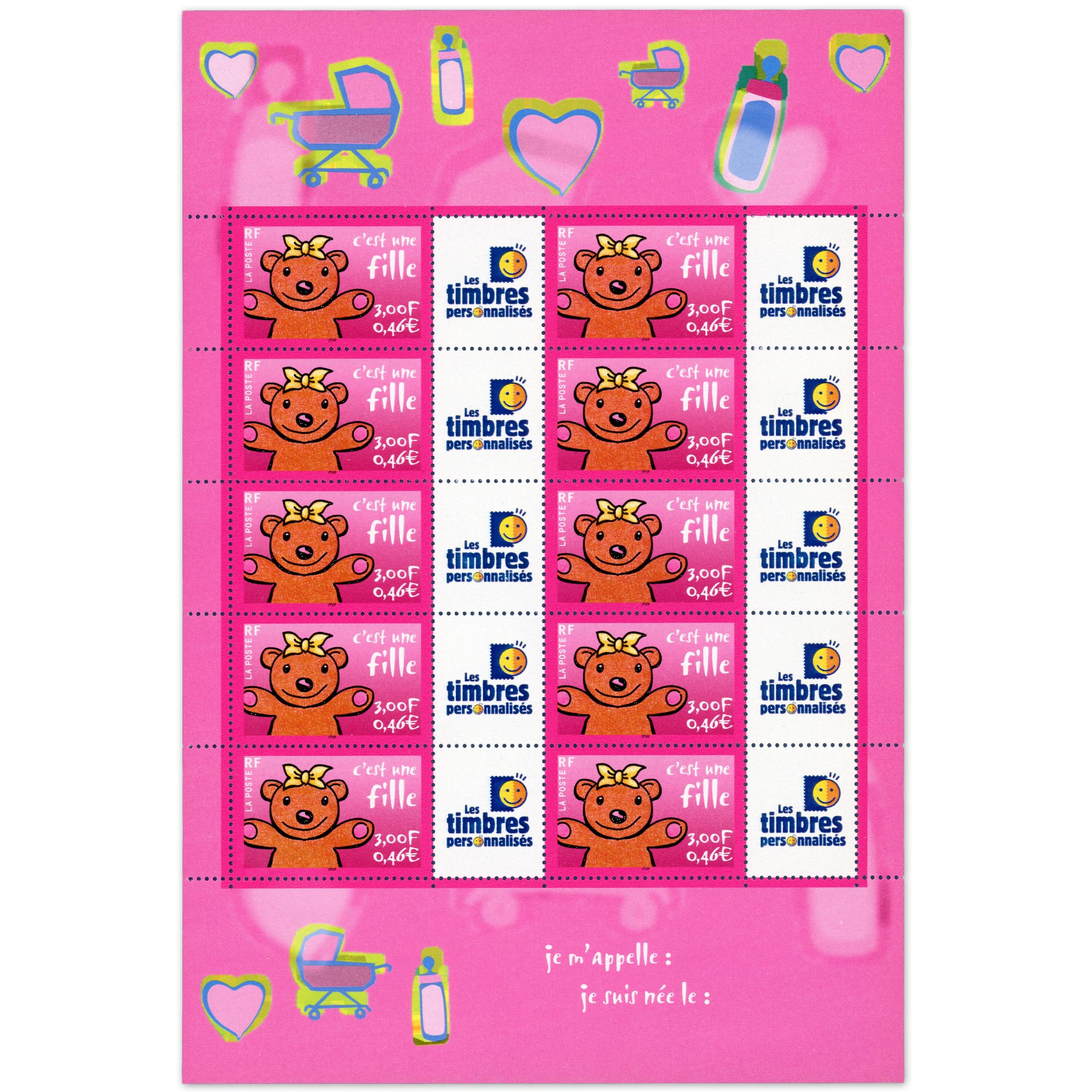 FEUILLE FRANCE F3432Aa HELIO TIMBRES PERSOS "C'EST UNE FILLE" TIMBRES PERSOS